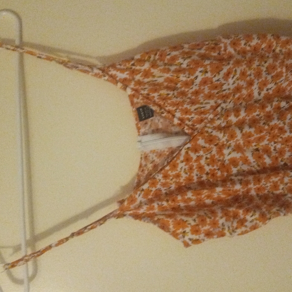 Orange and white Summer shirts spaghetti string zip up the back flare bottom - Picture 6 of 7